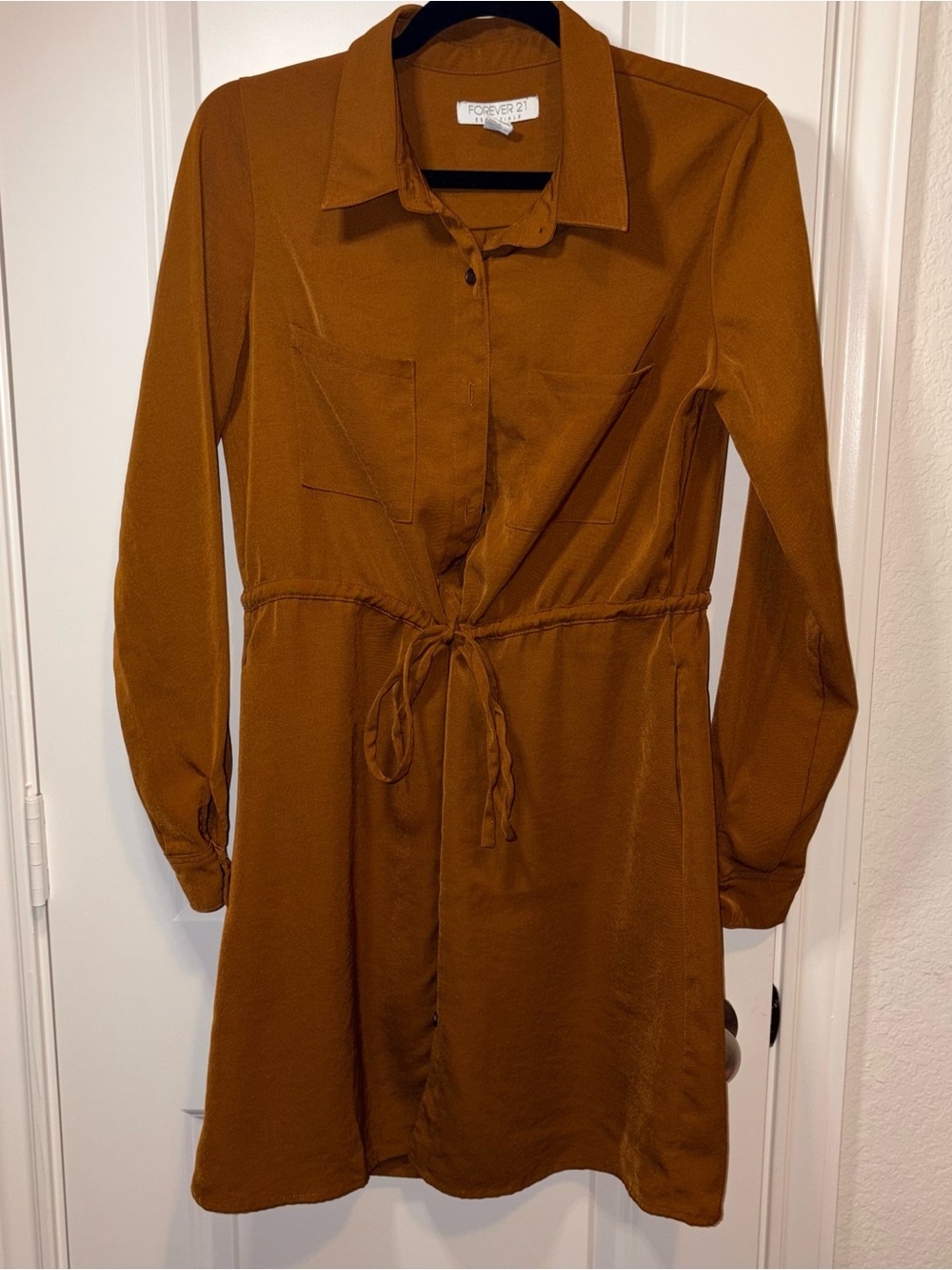 Forever 21 Rust Button-Front Drawstring Mini Dress - Picture 2 of 6